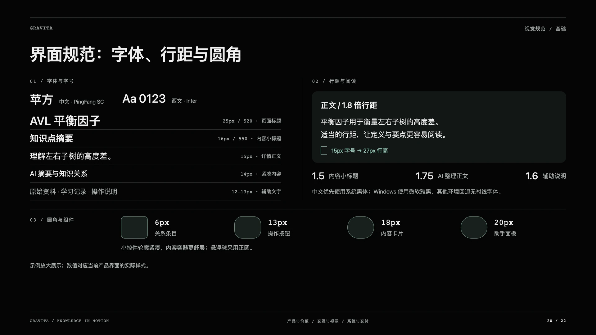 Gravita 引力笔记:界面规范:字体、行距与圆角